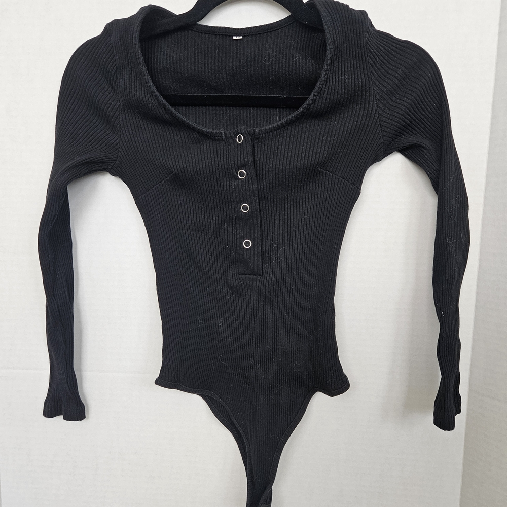 Black Ribbed Long Sleeve Bodysuit